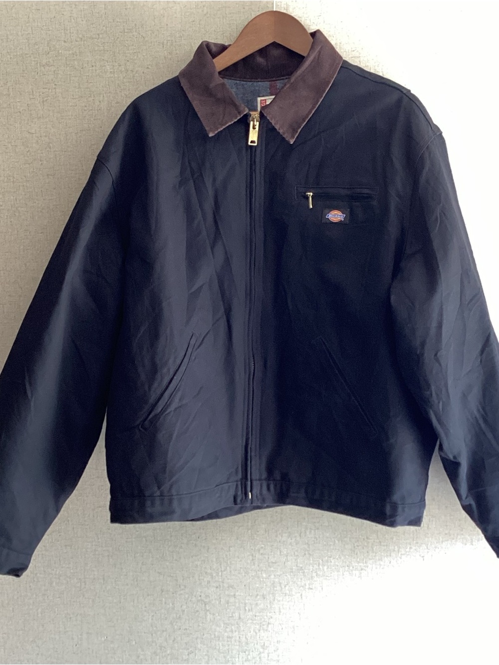 Dickies Black Work Jacket with Brown Corduroy Collar
